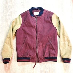 Aeropostale Varsity Bomber Jacket Small Burgundy Tan Canvas Letterman